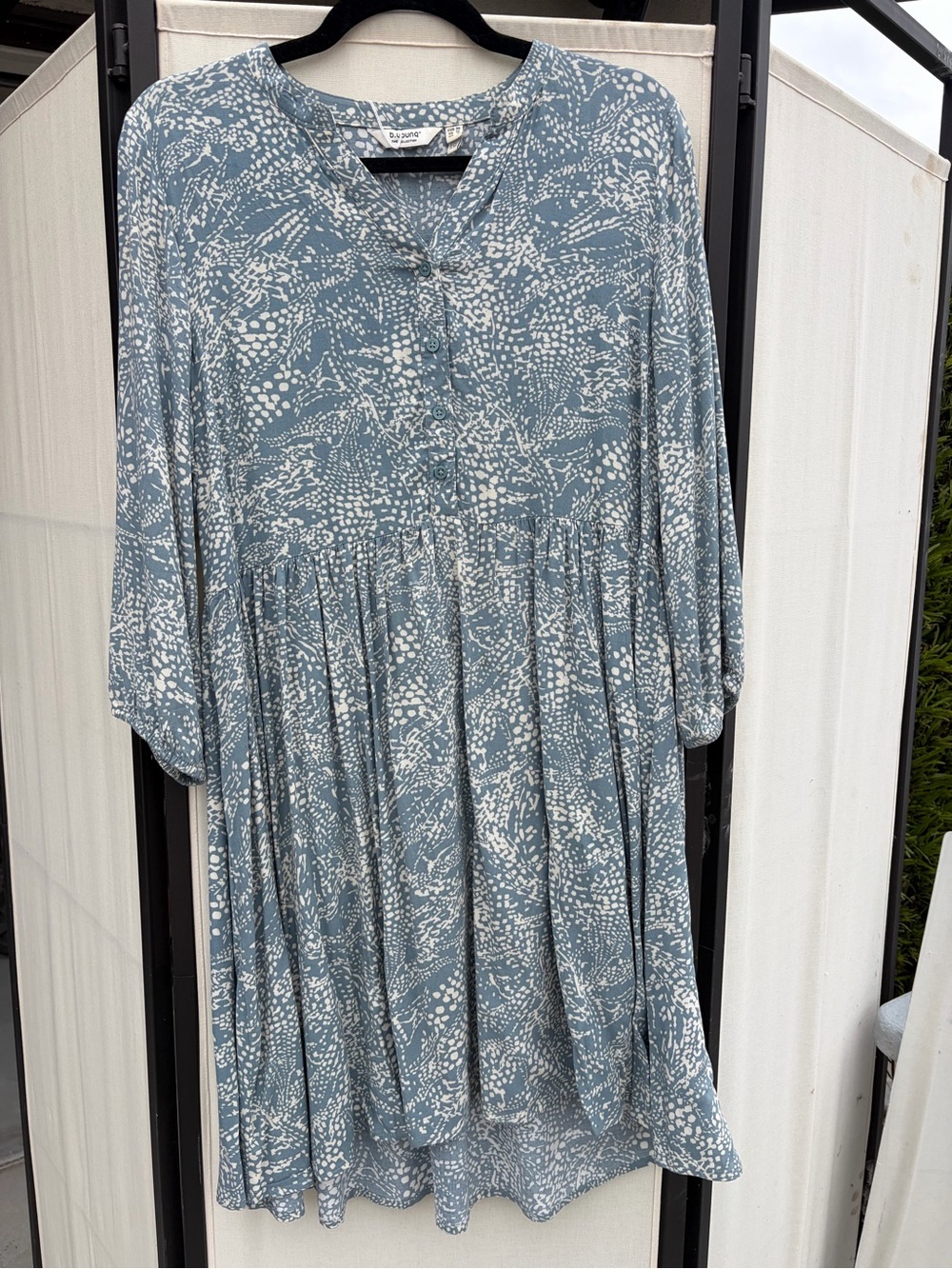 Blue and cream-Print Tiered Women's Dress